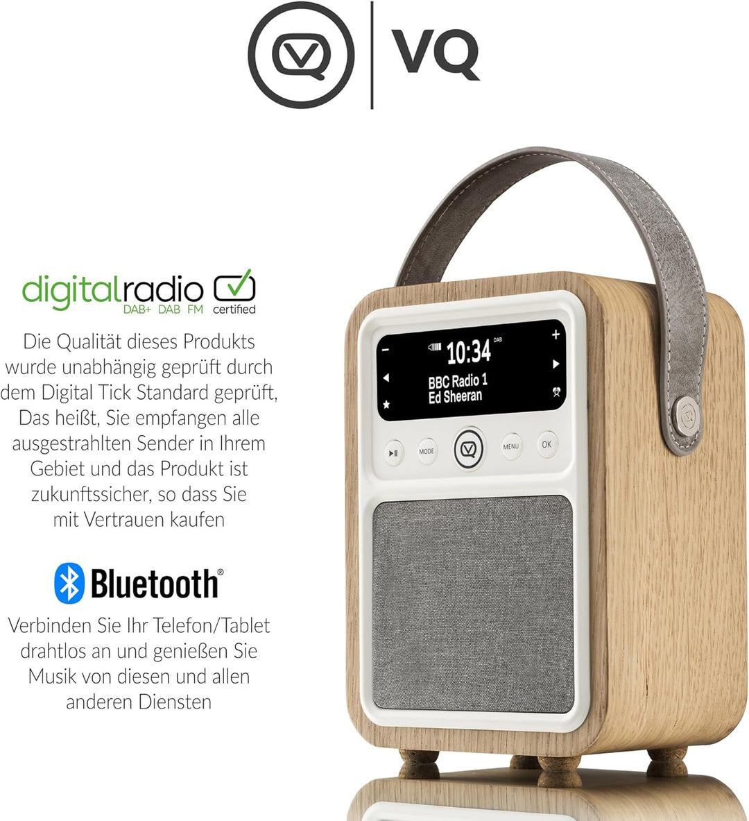 VQ VQ-MONTY-OK Monty Radio w/Bluetooth Eiche Wooden Eiche, Wooden Eiche