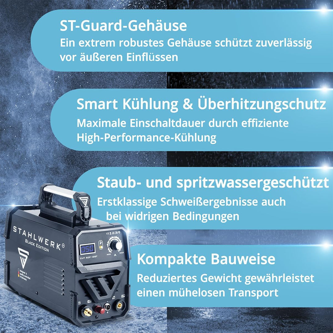 STAHLWERK CUT 50 Pilot IGBT Vollausstattung Plasmaschneider mit Pilotzündung und 50 Ampere, bis 14 m