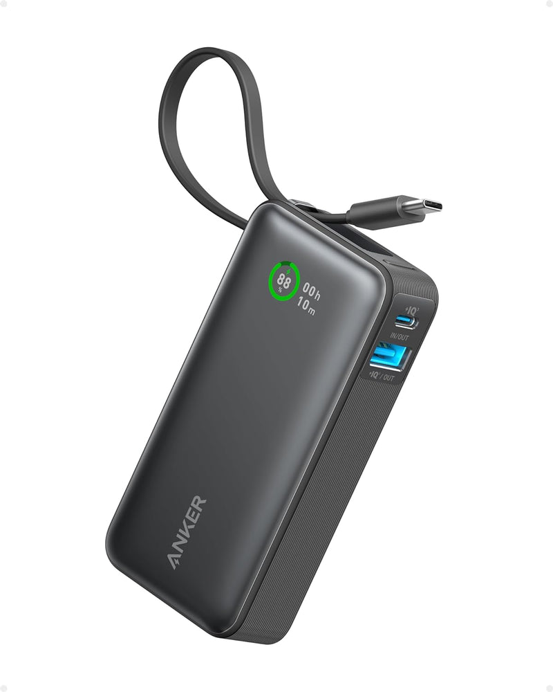 Anker Nano Powerbank,10.000mAh Powerbank mit eingebautem USB-C Kabel, PD 30W Höchstleistung mit 1x U