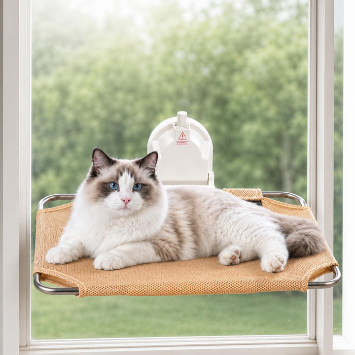 Katzenfensterliege mit Starker Halterung | Faltbar, Stabiler Edelstahlrahmen, Wendebezug Waschbar, H