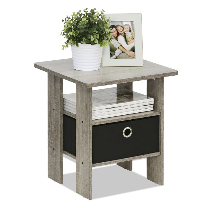 Furinno Andrey Beistelltisch Nachttisch mit Schublade, Dunkle Walnuss, 39.37 x 39.37 x 44.45 cm Eilz