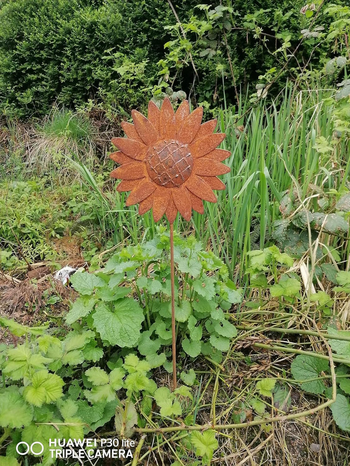 NEU !! Gartenstecker Sonnenblume 80 cm lang aus Metall in Edelrost Rost Dekoration Volleisen Rankhil