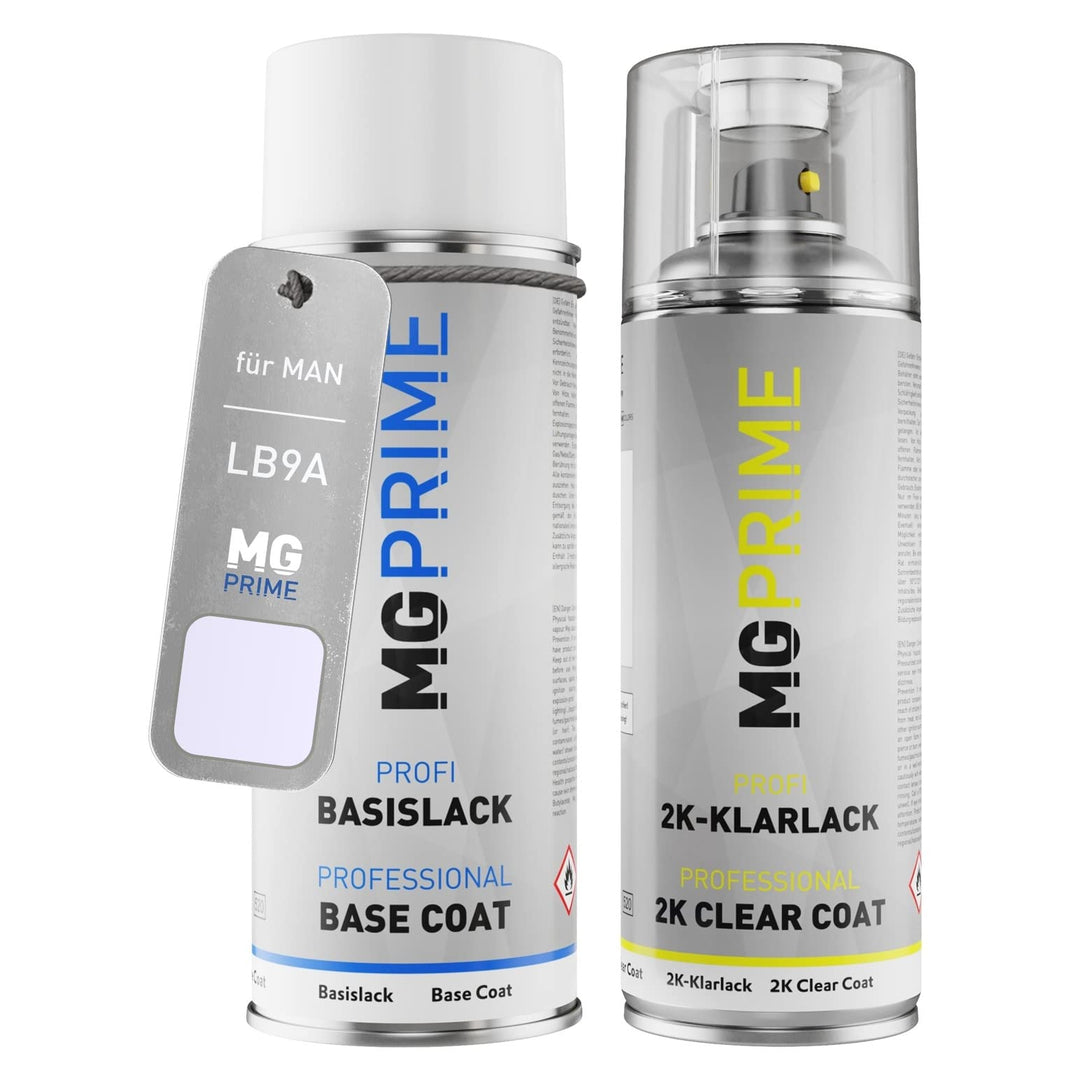 MG PRIME Autolack 2K Spraydosen Set für MAN LB9A Candy Weiss Basislack 2 Komponenten Klarlack Sprühd