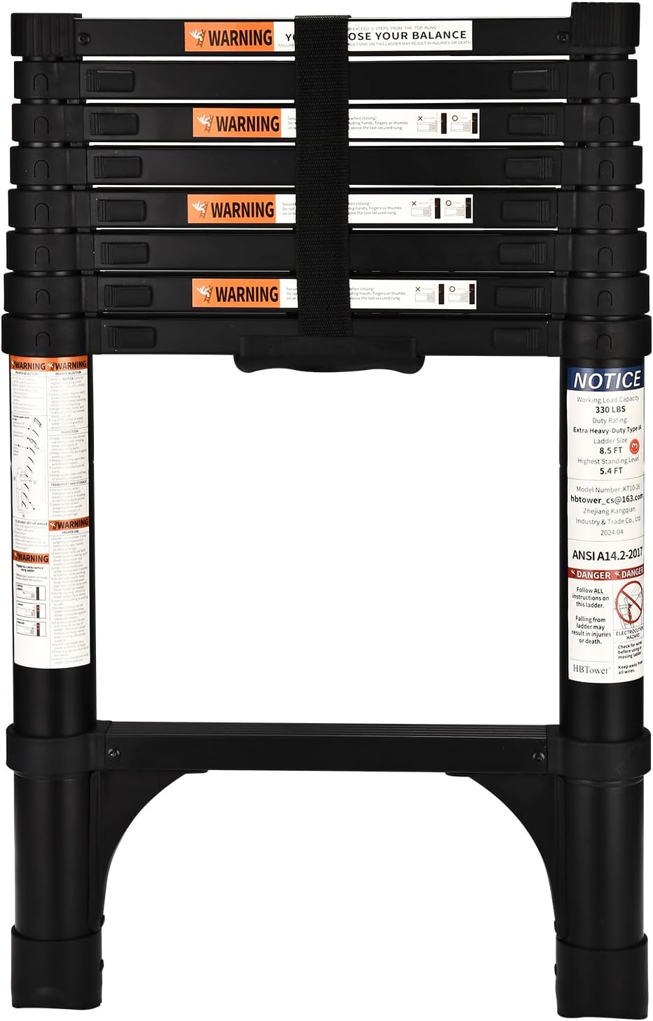 HBTower Teleskopleiter 2,6m mit rutschfesten Füssen,Leichte Ausziehleiter, Leiter Ausziehbar, klappb