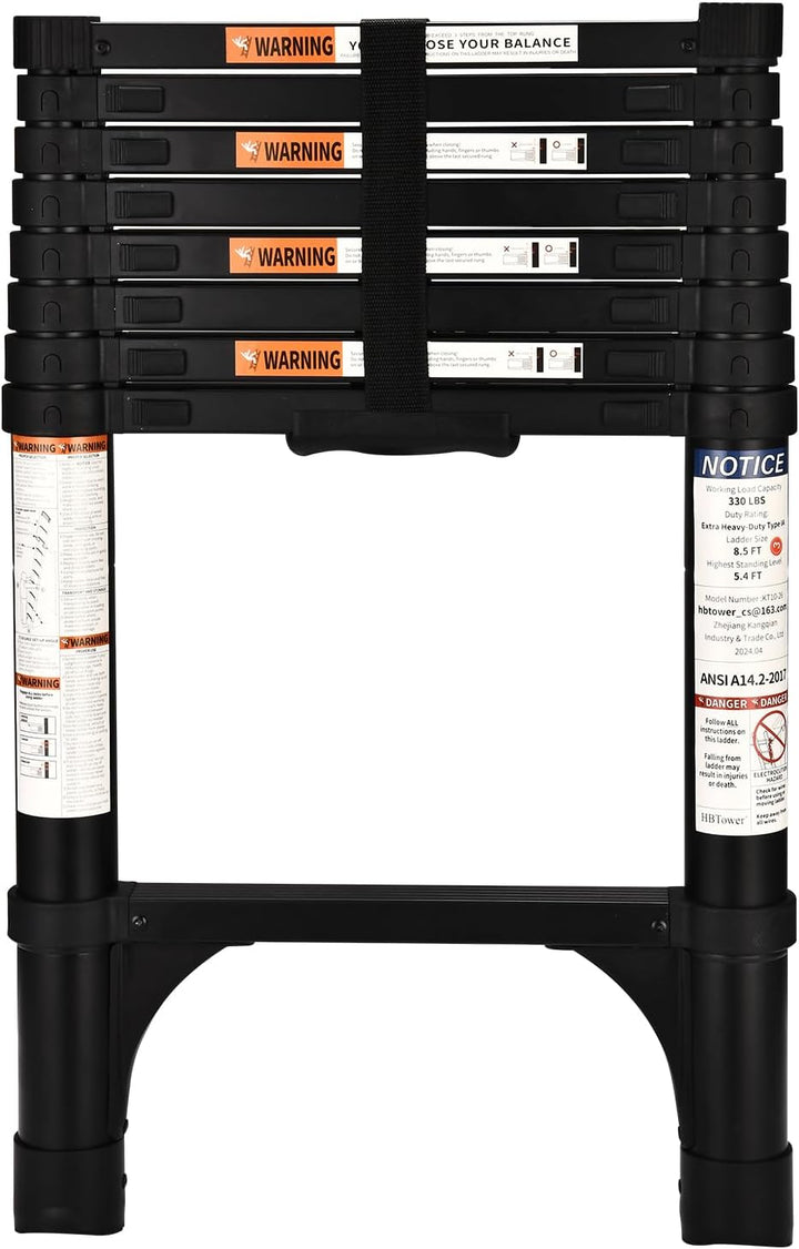 HBTower Teleskopleiter 2,6m mit rutschfesten Füssen,Leichte Ausziehleiter, Leiter Ausziehbar, klappb