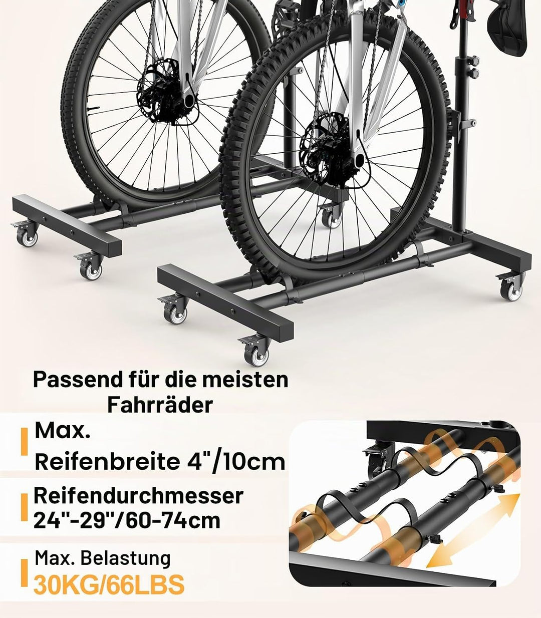 Housolution Vertikaler Fahrradständer mit 360°-Rädern bis 29 Zoll, [2 Stück], höhenverstellbar, bohr