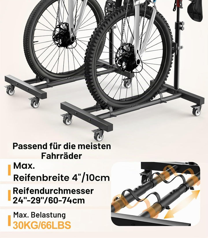 Housolution Vertikaler Fahrradständer mit 360°-Rädern bis 29 Zoll, [2 Stück], höhenverstellbar, bohr