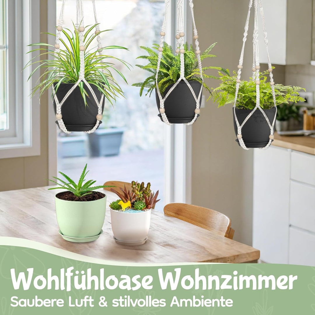 FIASON 25/23/20 cm Schwarz Blumentopf, Kunststoff-kräutertopf mit Drainagelöchern und Untertassen, E