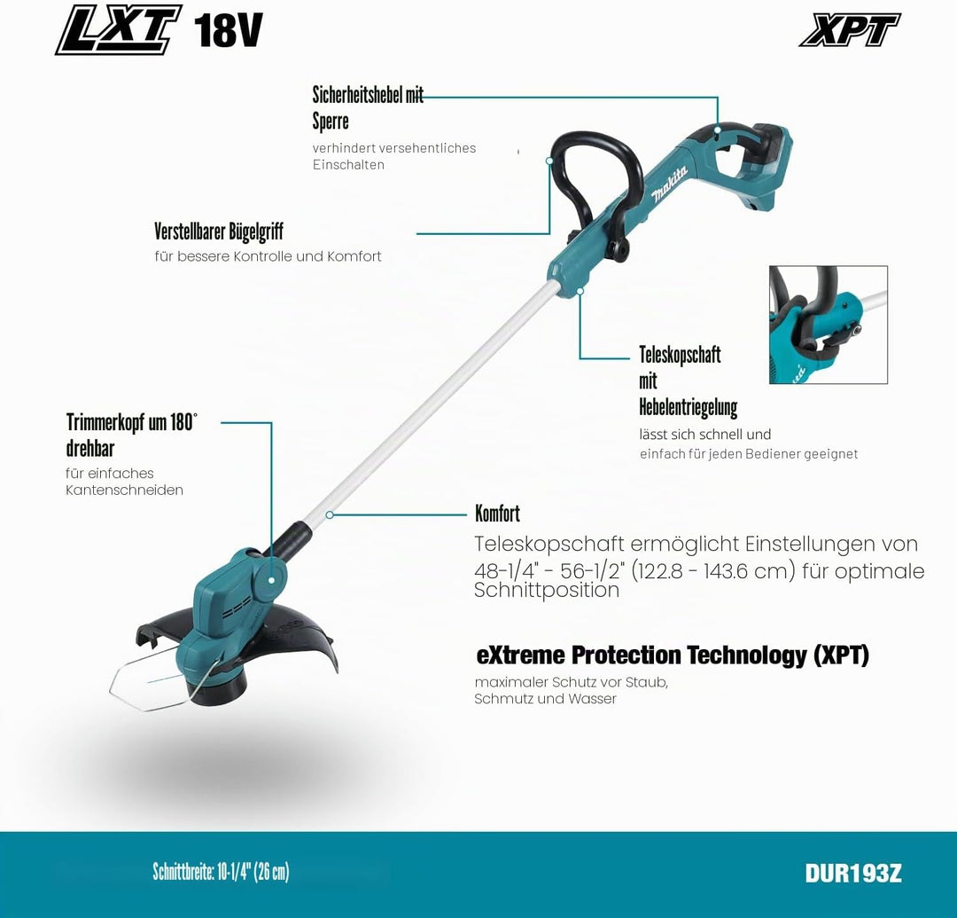 Makita DUR193Z Akku-Rasentrimmer 18V (ohne Akku, ohne Ladegerät) Single, Single