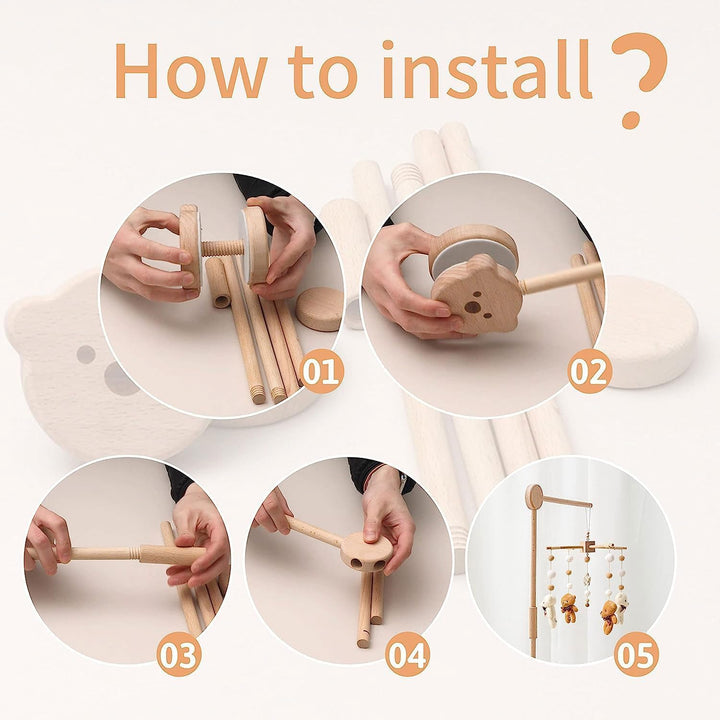 Mobile Halterung Holz,Baby Mobile Halterung für Babybett,Verstellbarer Mobile Halterung Wickeltisch