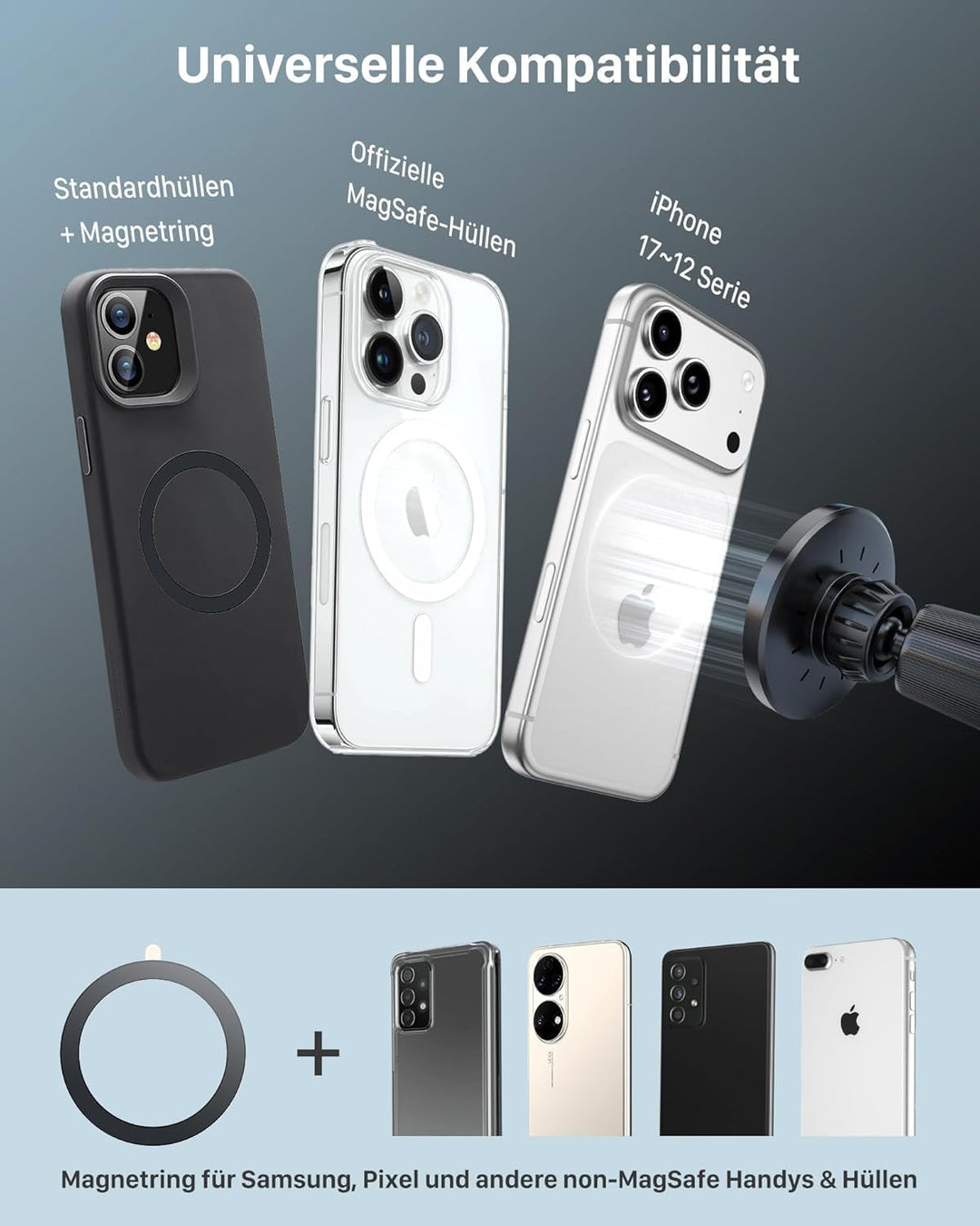 YOSH für Magsafe Autohalterung mit Ladefunktion 15W, [verlängerter Metall-Doppelhaken &amp; N56 Magnete]