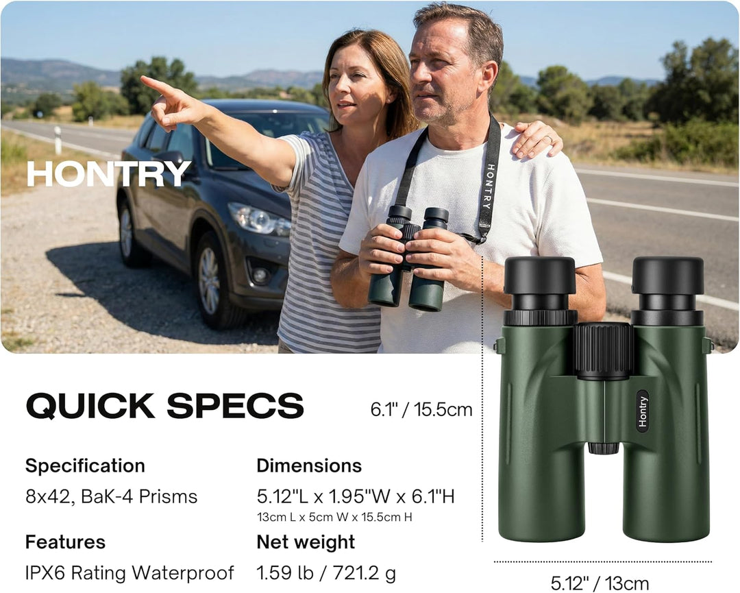 Hontry 8x42 High Definition Binoculars for Adults, IPX6 Grade Waterproof Binoculars for All Outdoor