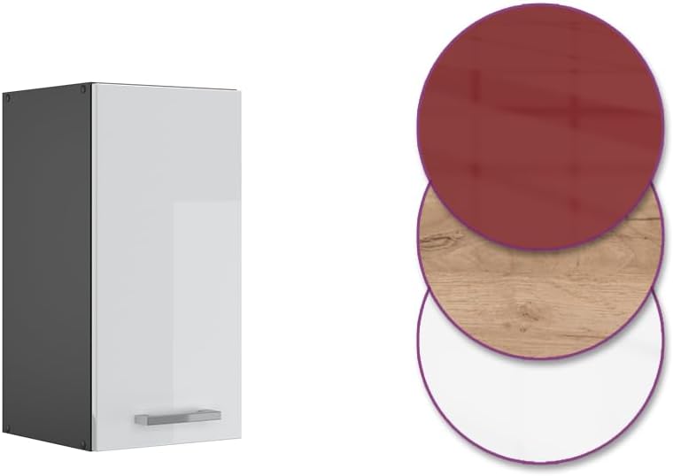 Vicco Hängeschrank R-Line, hängender Küchenschrank, Weiss Hochglanz/Anthrazit, 30 cm Weiss Hochglanz