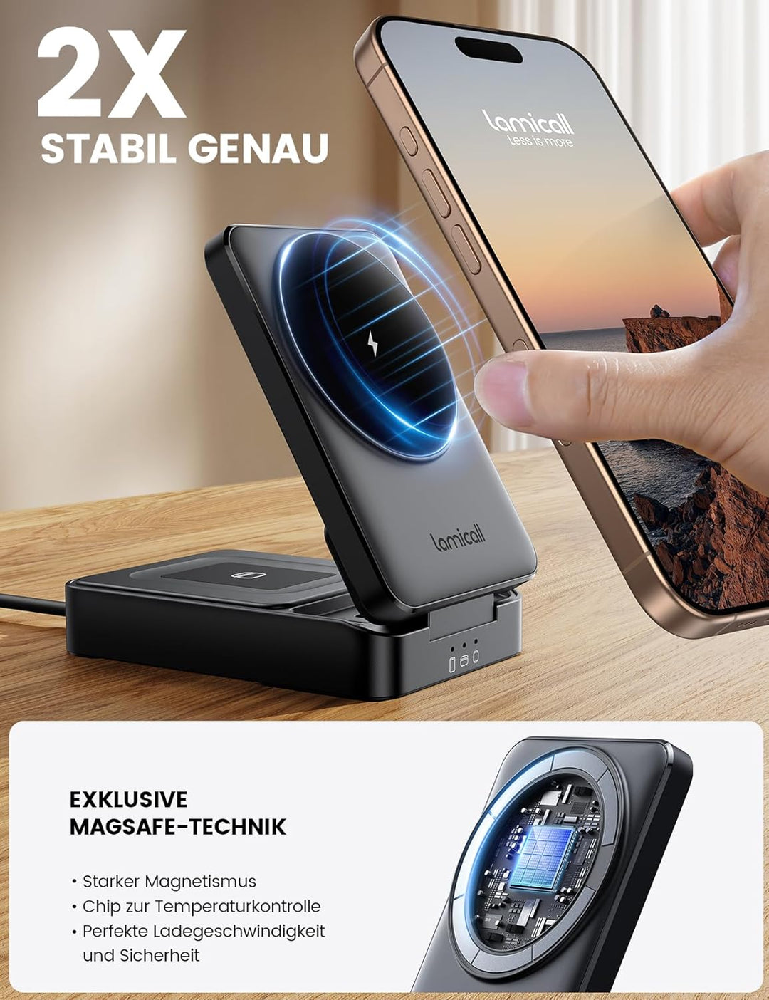 Lamicall 3 IN 1 Ladestation für MagSafe Ladegerät - [Faltbar &amp; Tragbar] Kabellose induktive Ladestat
