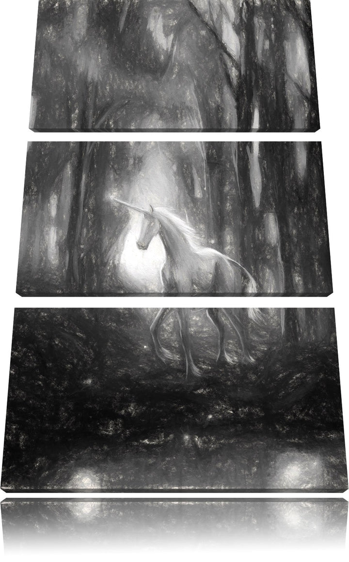 Pixxprint Einhorn im Zauberwald / 3-Teilig/Gesamtmass 120cm Leinwandbild bespannt auf Holzrahmen/Wan