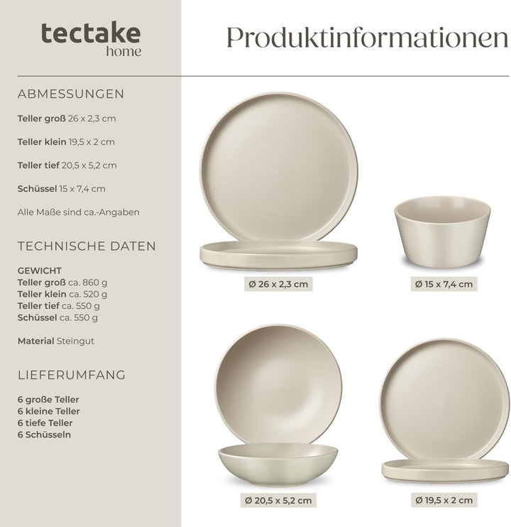 tectake® Küchenstarterset 6 Personen, Steingut Geschirr Set, Teller, 4 Töpfe 2 Pfannen rostfreies Al