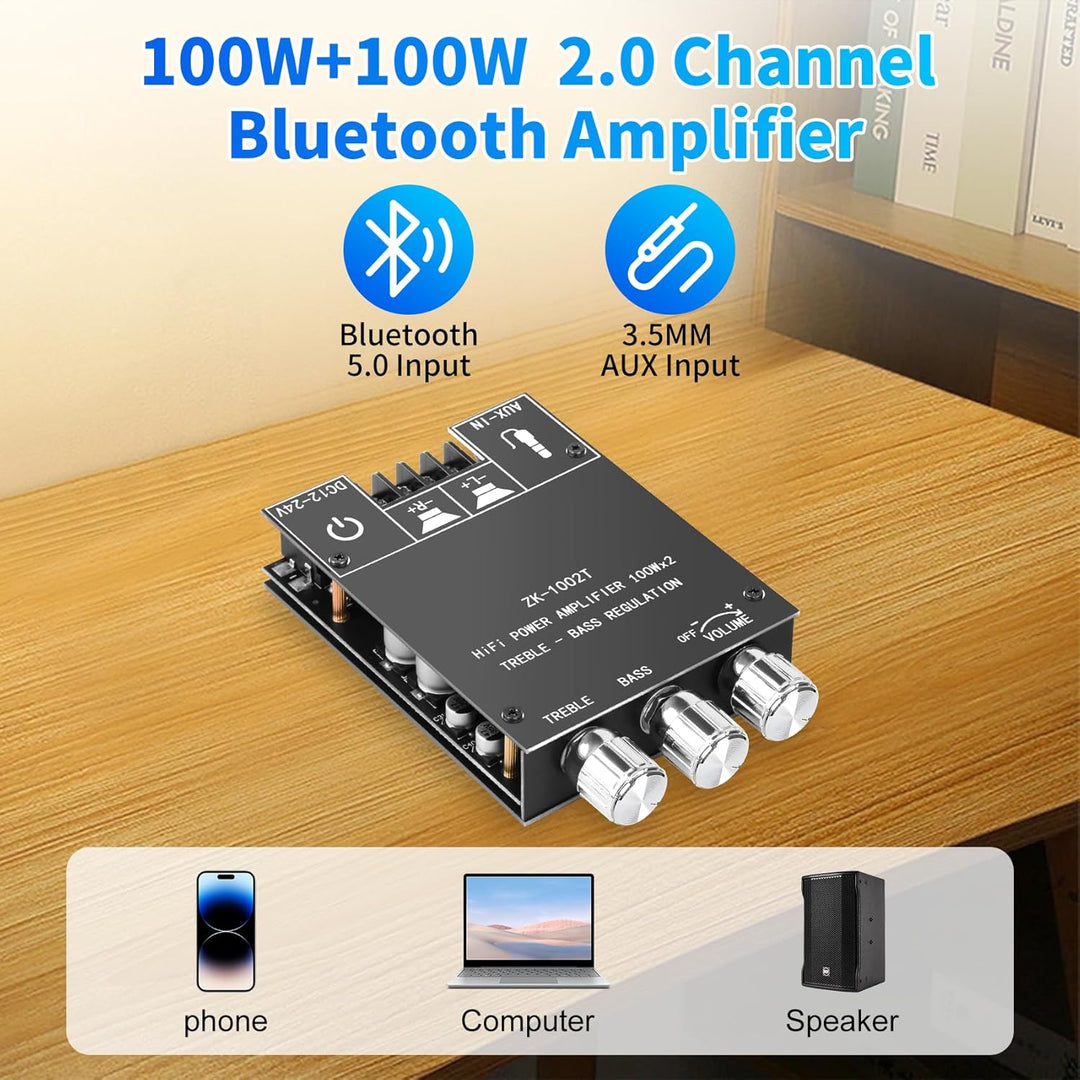 KKMOL 1002MT 2x100W Bluetooth 5.0 Stereo Verstärker Board 12-24V 2.0-Kanal Stereo Audio Empfänger Le