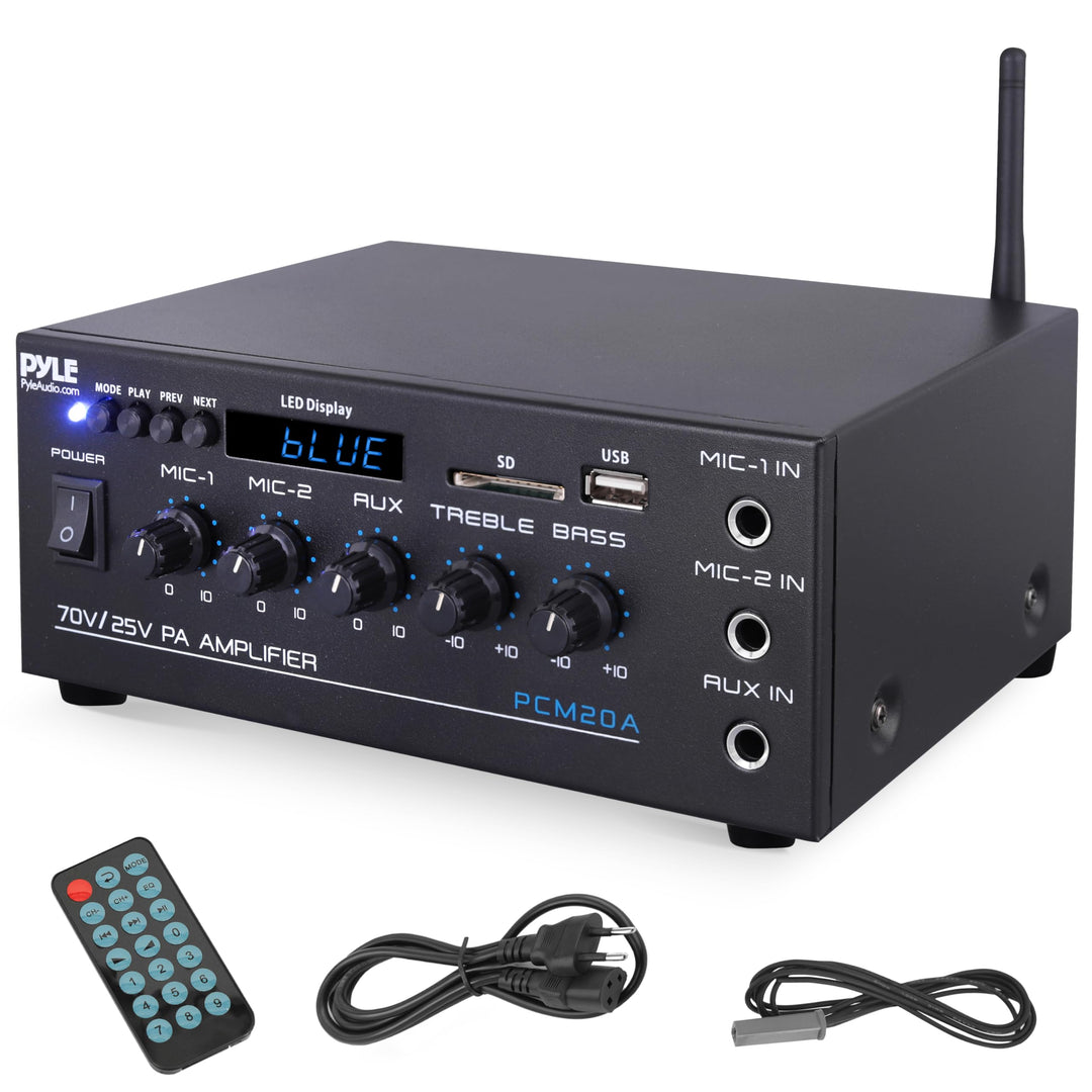Pyle PA- Verstärker, Bluetooth Amplififer- 70 V/25 V mit 2 Mic- Eingängen, AUX, USB, SD, MP3, LED- D