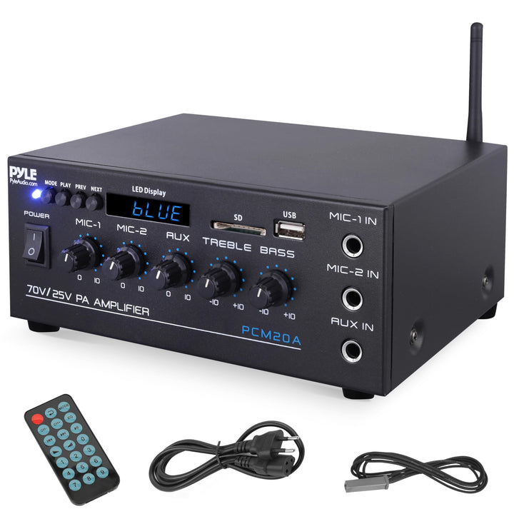 Pyle PA- Verstärker, Bluetooth Amplififer- 70 V/25 V mit 2 Mic- Eingängen, AUX, USB, SD, MP3, LED- D