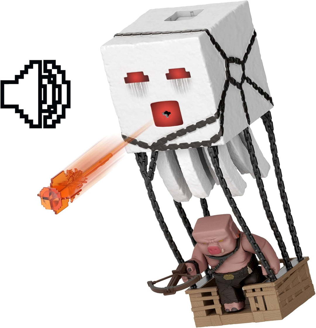 Mattel Minecraft Actionfigur-Set, Ghast mit Feuerattacke, Lichter, Geräusche, Starter und Projektil,
