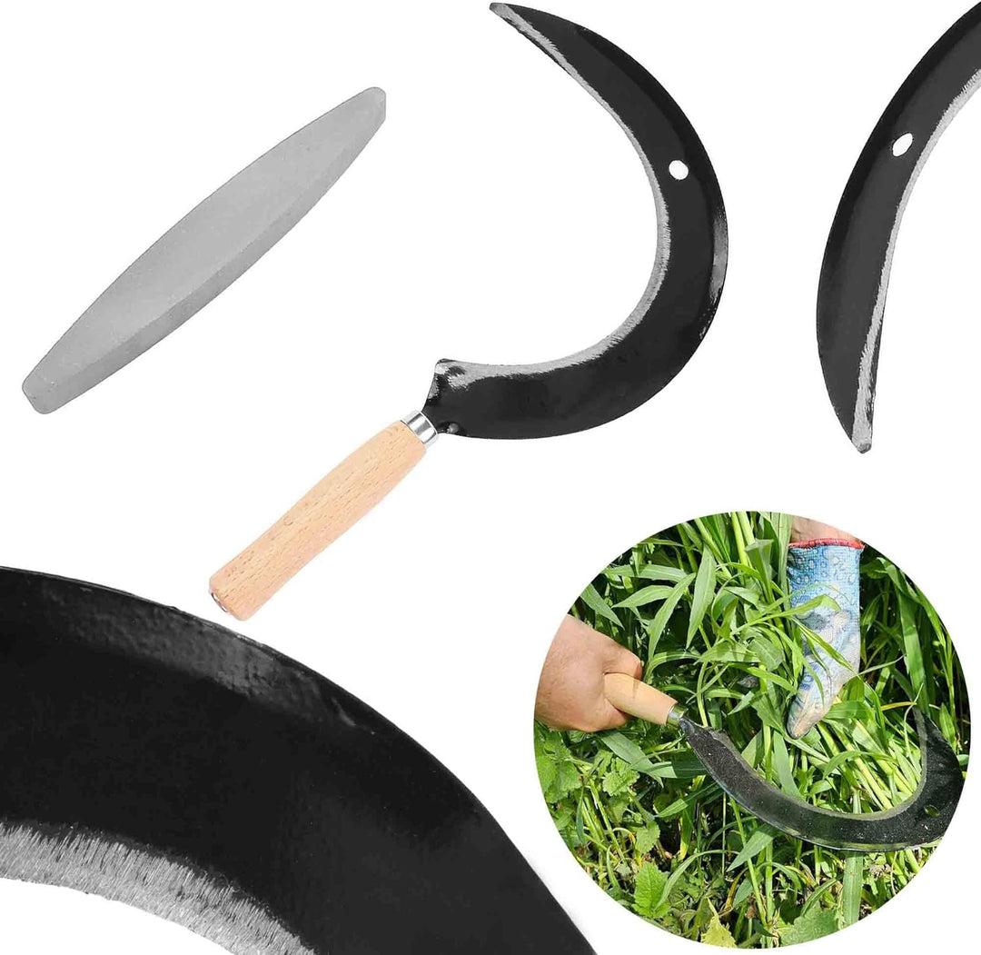 Set Hochwertige Sichelsensen mit Wetzstein, Scharf Sickle, 35 cm Handsensen, kleine Sensen, Trimmer,