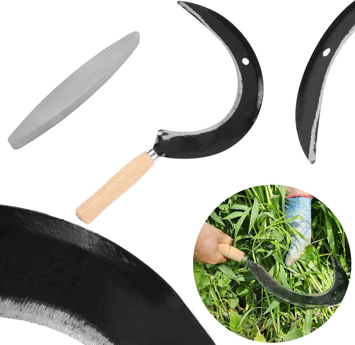 Set Hochwertige Sichelsensen mit Wetzstein, Scharf Sickle, 35 cm Handsensen, kleine Sensen, Trimmer,