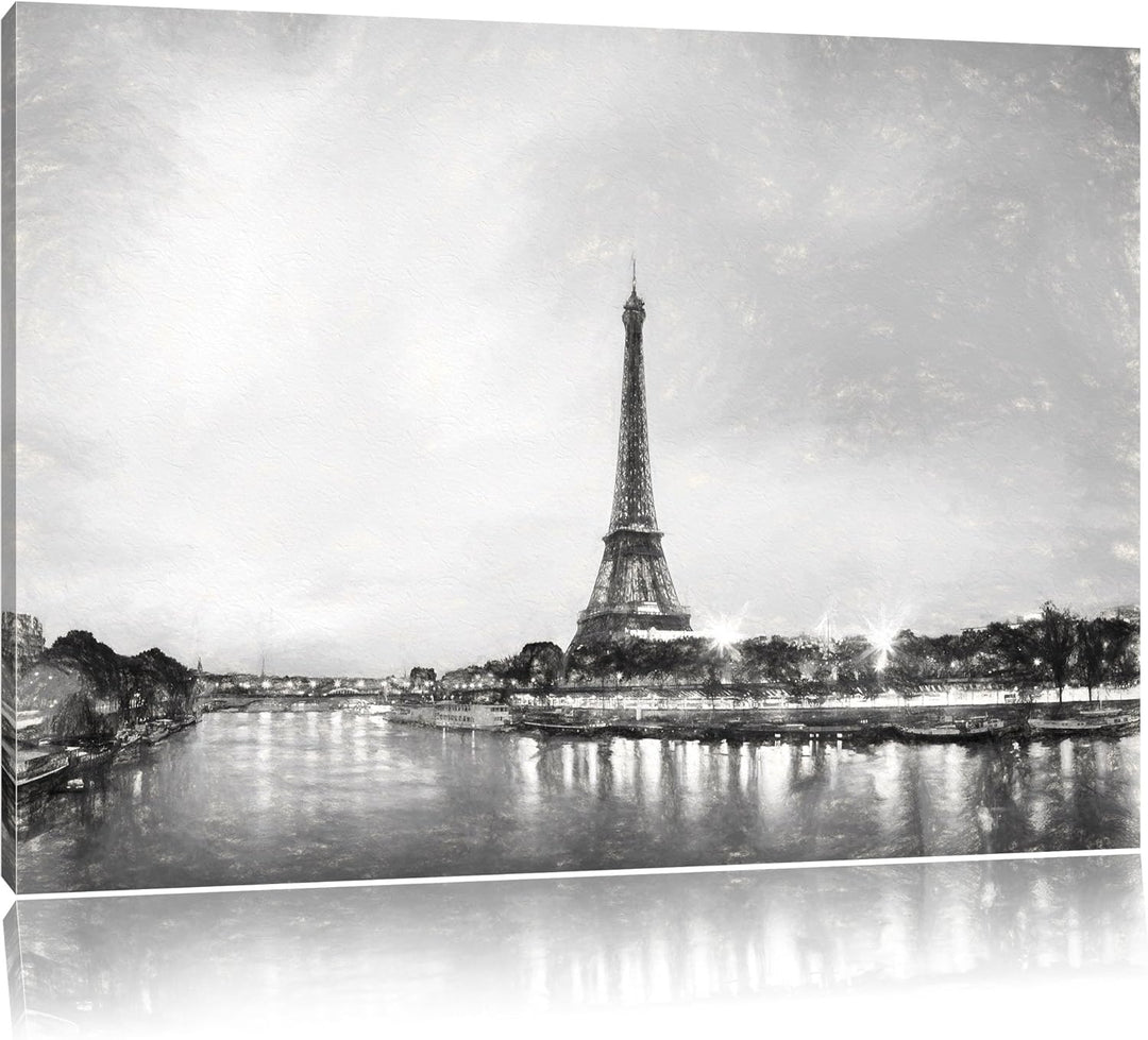 Pixxprint Eifelturm Paris bei Nacht als Leinwandbild/Grösse: 100x70 cm/Wandbild/Kunstdruck/fertig be