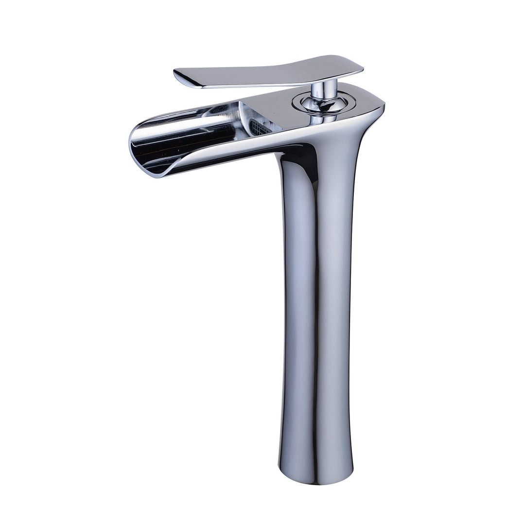 Beelee Waschtischarmatur Wasserfall Design, hoch Einhebel Waschbecken Wasserhahn mit Silber Farbe un