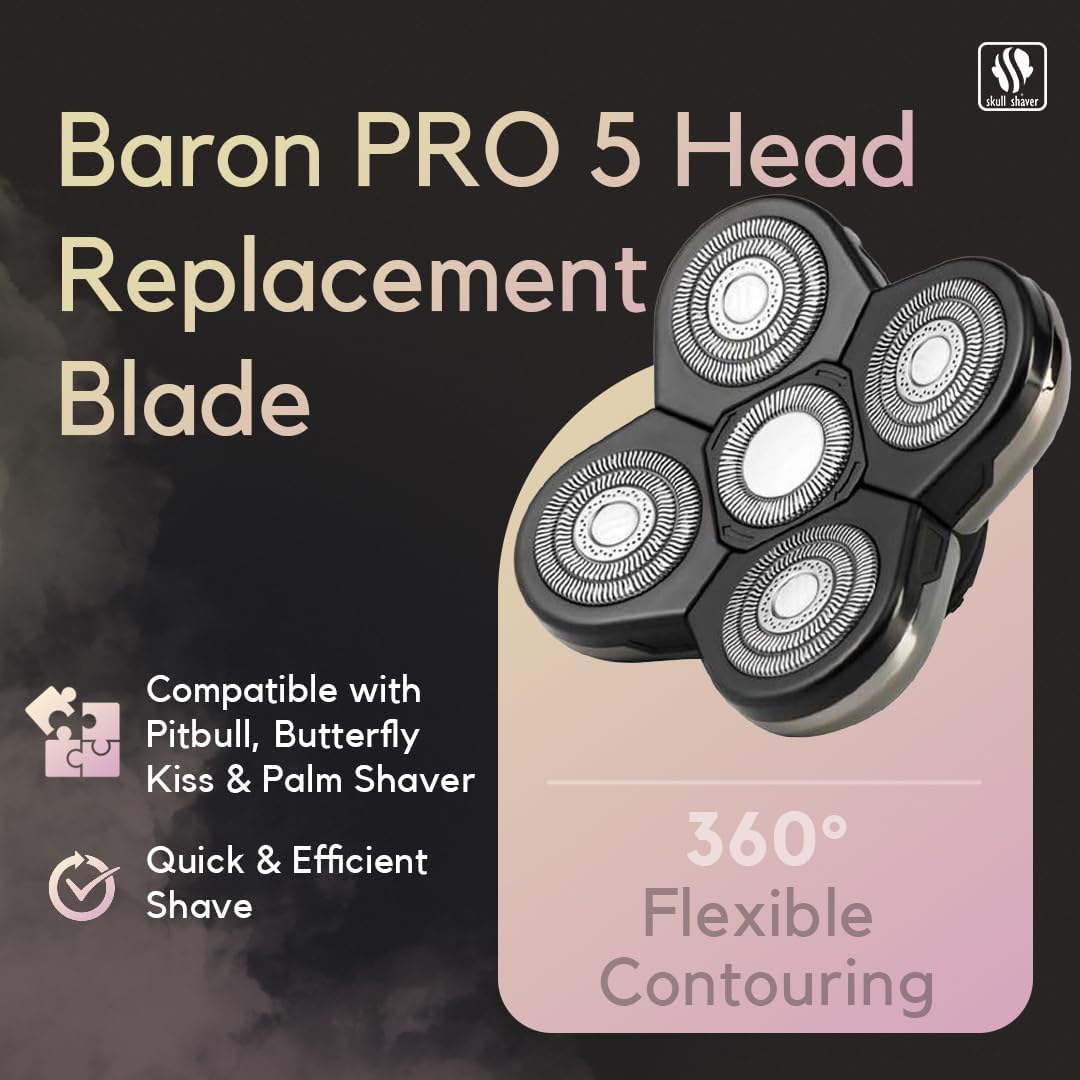 Skull Shaver Baron 5-Kopf-Ersatzklinge - Für Pitbull, Palm & Butterfly Kiss Rasierer - Für empfindli