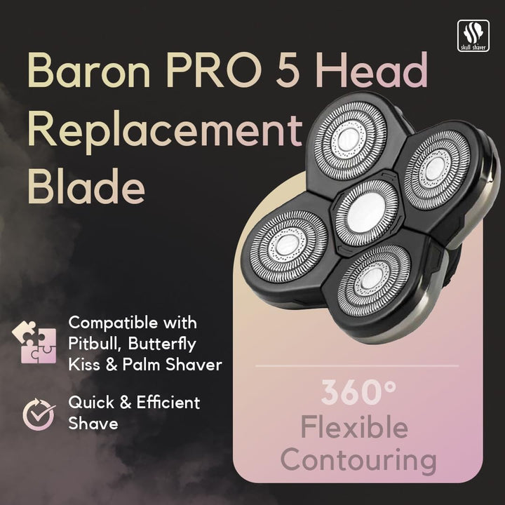 Skull Shaver Baron 5-Kopf-Ersatzklinge - Für Pitbull, Palm & Butterfly Kiss Rasierer - Für empfindli
