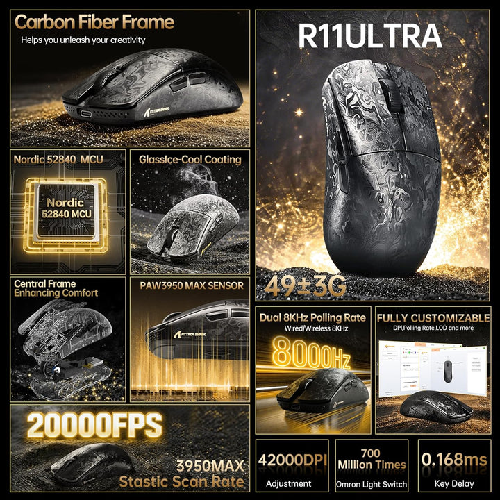 ATTACK SHARK R68 HE Kabel Magnetische Tastatur, Kabellosen R11 ULTRA Gaming-Maus aus Carbonfaser, 80