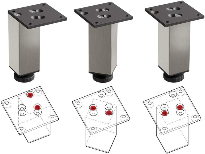 Sossai Exklusiv Möbelfüsse E4MF, höhenverstellbares 4er Set, Höhe: 100 mm, INOX, aus Aluminium 45 x