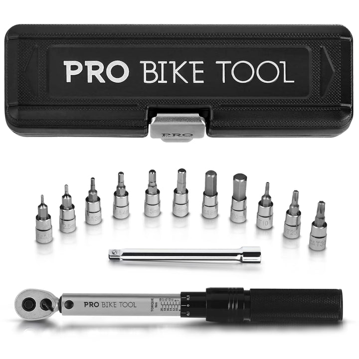 PRO BIKE TOOL Drehmomentschlüssel Fahrrad &amp; Motorrad 1/4 Zoll Antrieb mit Umschaltknarre und Verläng