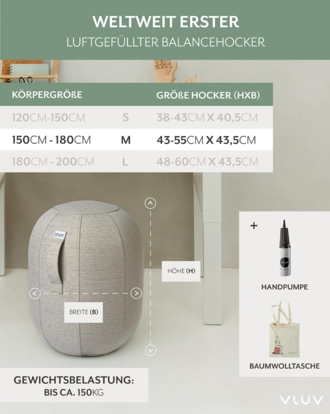 VLUV KAPSUL SOVA Balance-KAPSEL, luftgefüllter Sitzhocker, ergonomisches Sitzen, platzsparend & flex