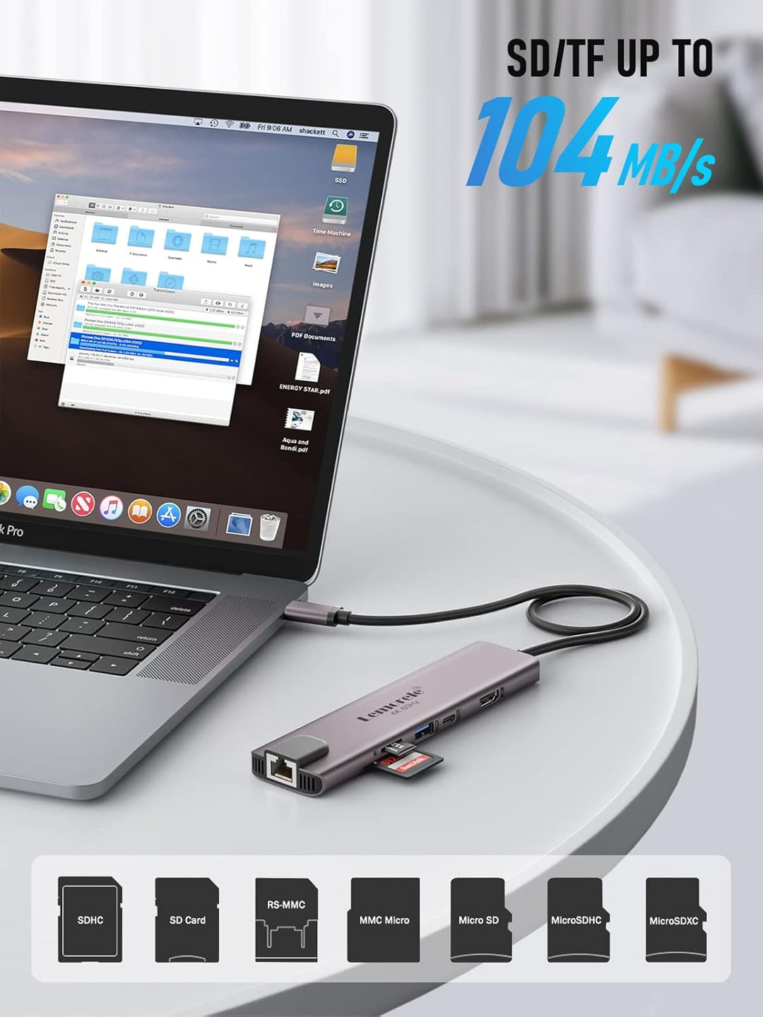 Lemorele Aluminiumgehäuse USB-C Hub Docking Station11-in-1-4K@60Hz HDMI, Gigabit Ethernet, 100W PD,
