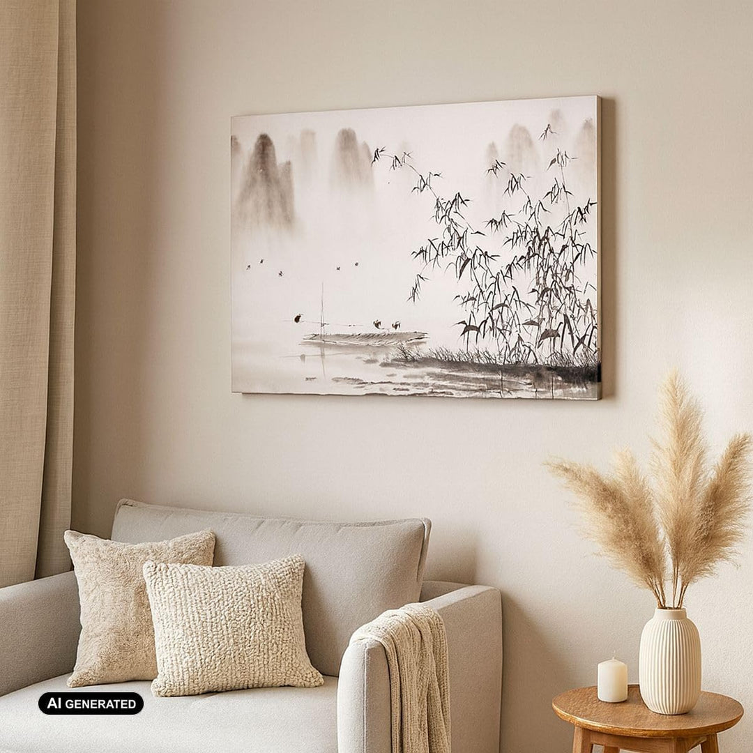 ARTTOR Bilder auf Leinwand 100x70cm Leinwandbild Bambus schwarz China Gross Wanddeko Bild Schlafzimm