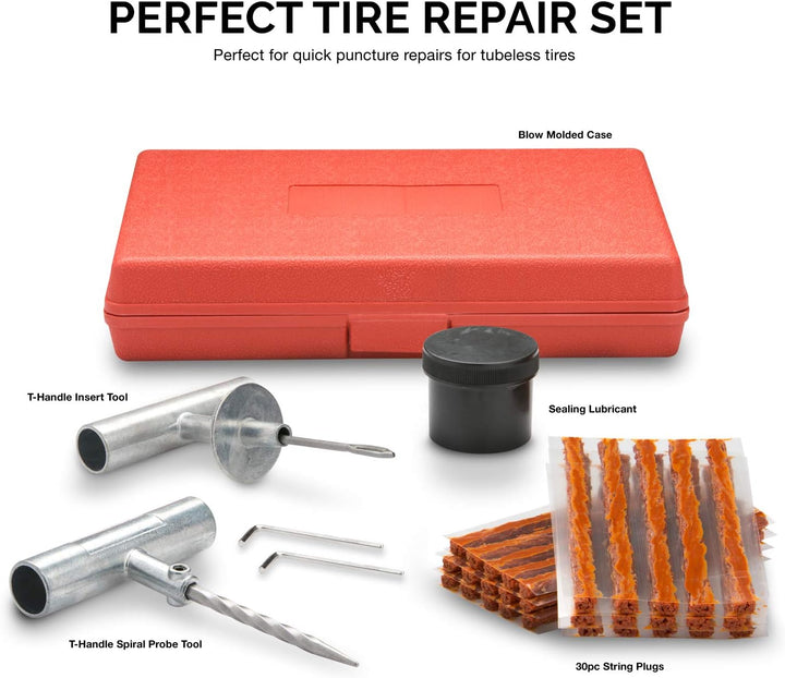tooluxe® 50002L Reifen-Reparatur-Set Set, Stecker flach und Reifen punktiert | 35-teilig 35 Piece, 3
