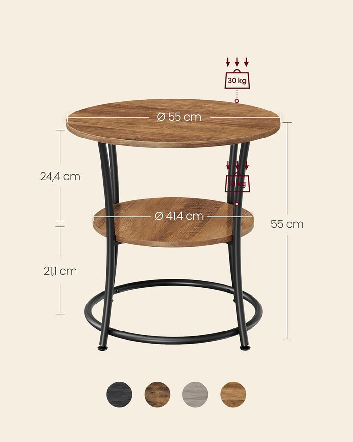 VASAGLE Beistelltisch, Couchtisch rund, Sofatisch, 2 Ablagen, Wohnzimmer, Schlafzimmer, einfacher Au