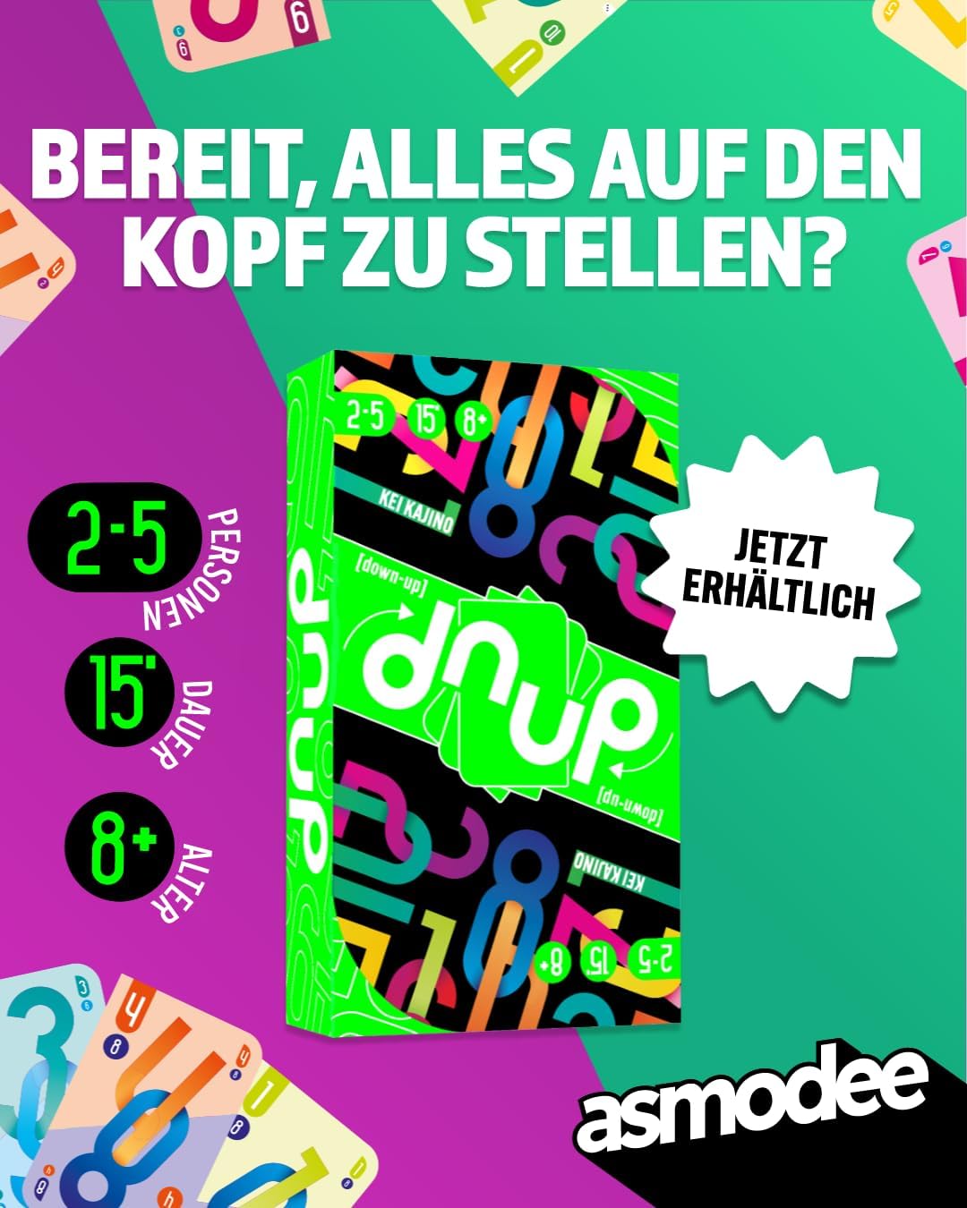 Asmodee, dnup, schnelles Familienspiel für 2-5 Spieler ab 8 Jahren, Das Kartenspiel, das Alles auf d
