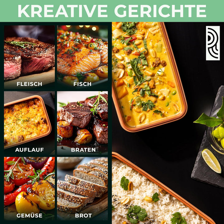 myromy® Brick BBQ Mini-Bräter aus Keramik – Grillstein & Grillplatte, Schmortopf mit Aroma-Noppen –