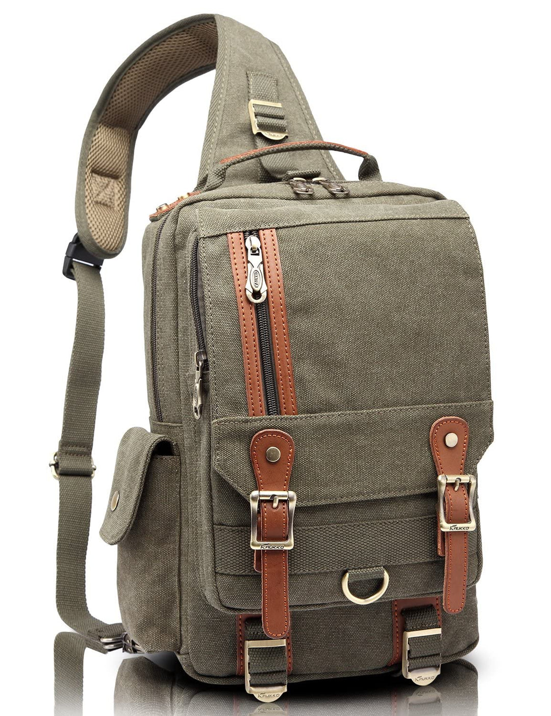 KAUKKO Canvas - Brusttasche für Damen und Herren - Umhängetasche Army Green-pd252, Army Green-pd252