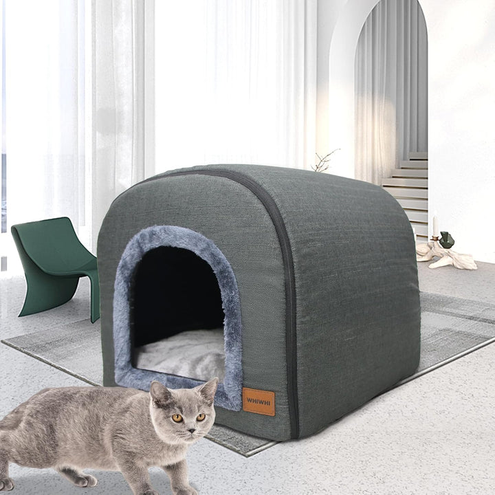 Katzenhöhle für Drinnen Katzen Höhlenbett mit Plüsch Katzenkissen Schlafhaus Haustierhaus Faltbares