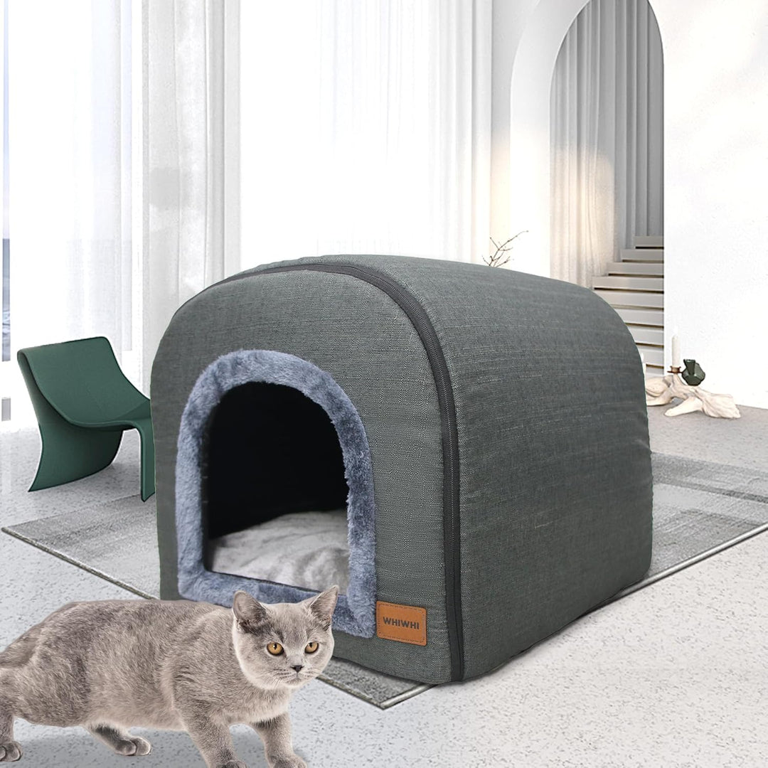 Katzenhöhle für Drinnen Katzen Höhlenbett mit Plüsch Katzenkissen Schlafhaus Haustierhaus Faltbares