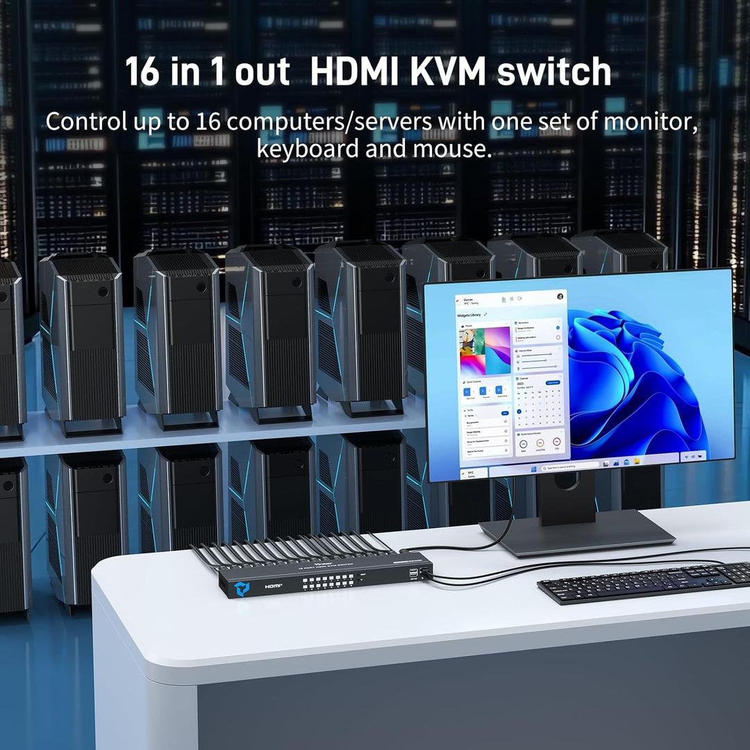 4K 60Hz HDMI KVM Switch 16 Port, Yinker HDMI KVM Switch 16 PC unterstützt 16 Computer 1 Monitor Keyb