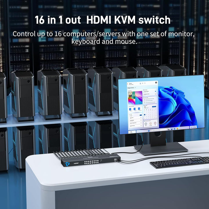 4K 60Hz HDMI KVM Switch 16 Port, Yinker HDMI KVM Switch 16 PC unterstützt 16 Computer 1 Monitor Keyb