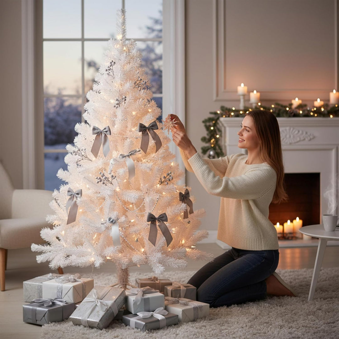 Künstlicher Weihnachtsbaum weiss inklusive Metall Ständer - 90 cm - Kunst Tannenbaum mit Baumständer