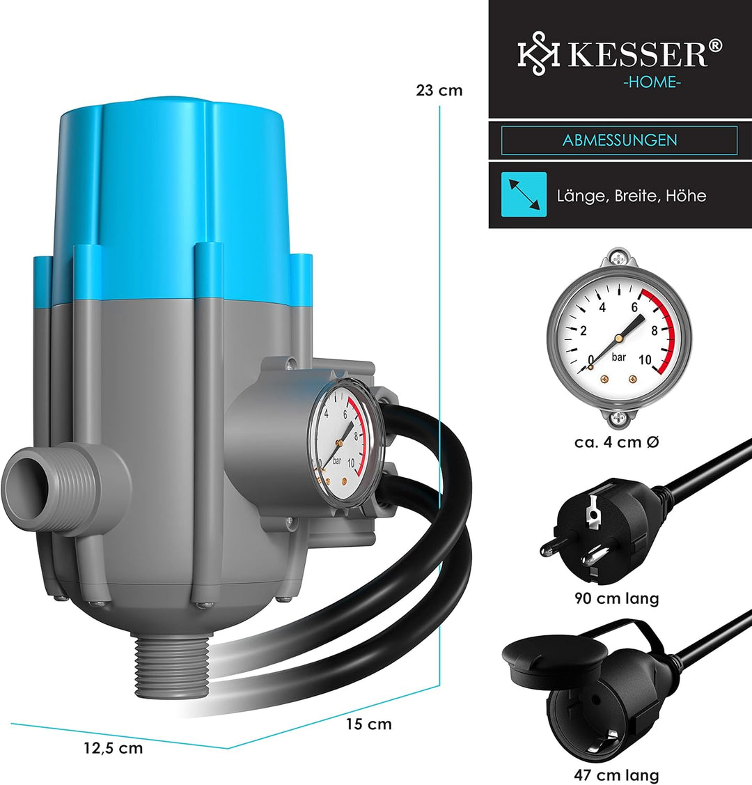 KESSER® Pumpensteuerung mit Baranzeige | mit Kabel | 10 bar Druckwächter Elektronische Pumpensteueru