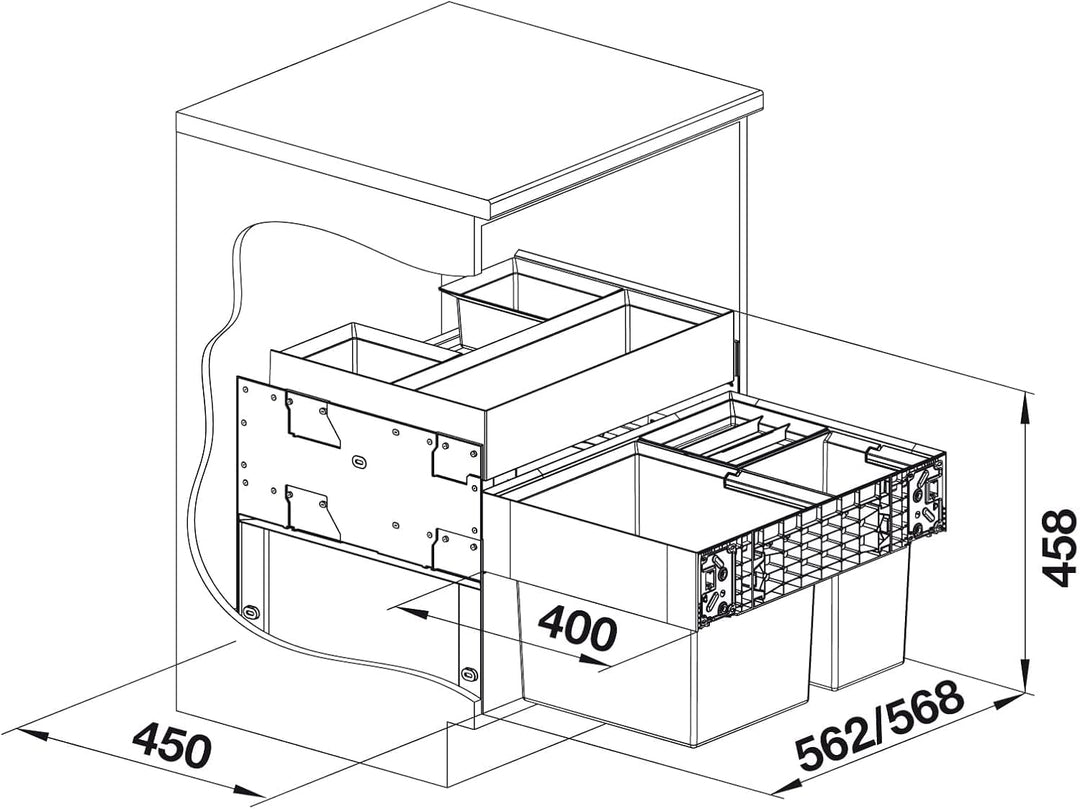 BLANCO SELECT II XL 60/3 Orga | Kunststoff, Alu | 60er Unterschrank | Auszugssystem zur Frontanbindu