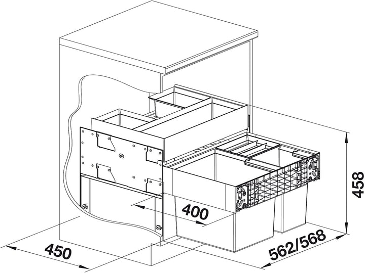BLANCO SELECT II XL 60/3 Orga | Kunststoff, Alu | 60er Unterschrank | Auszugssystem zur Frontanbindu