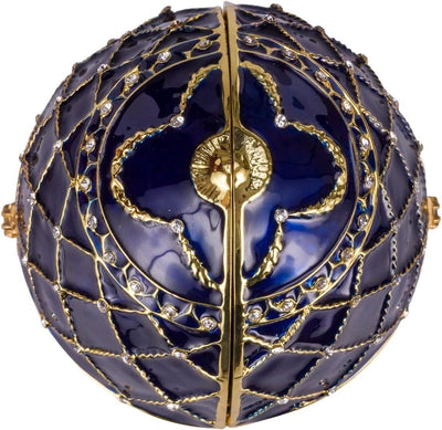 danila-souvenirs Fabergé-Stil Ei Spieluhr Schmuckkästchen mit Korb der Blumen 17 cm blau